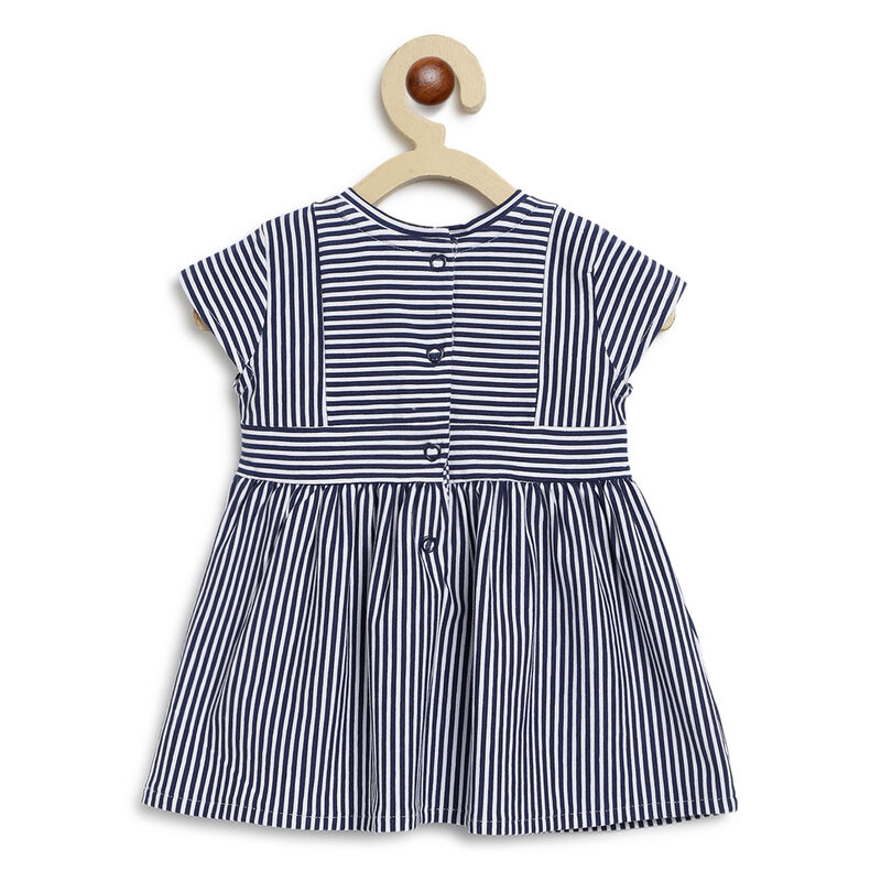 Girls White & Blue Striped Short Sleeve Dress image number null